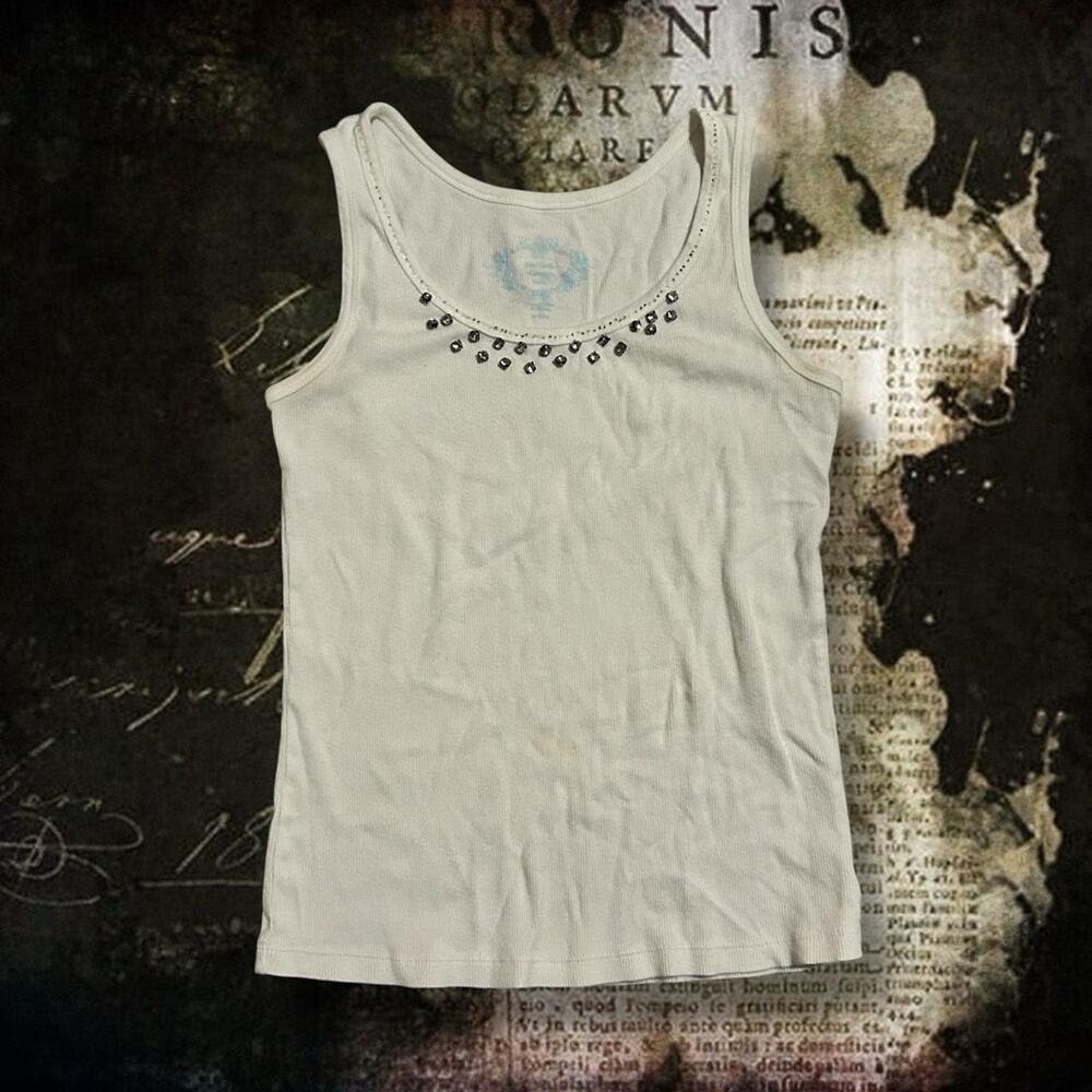 crystal rhinestone drops ribbed ivory white glam tank top
